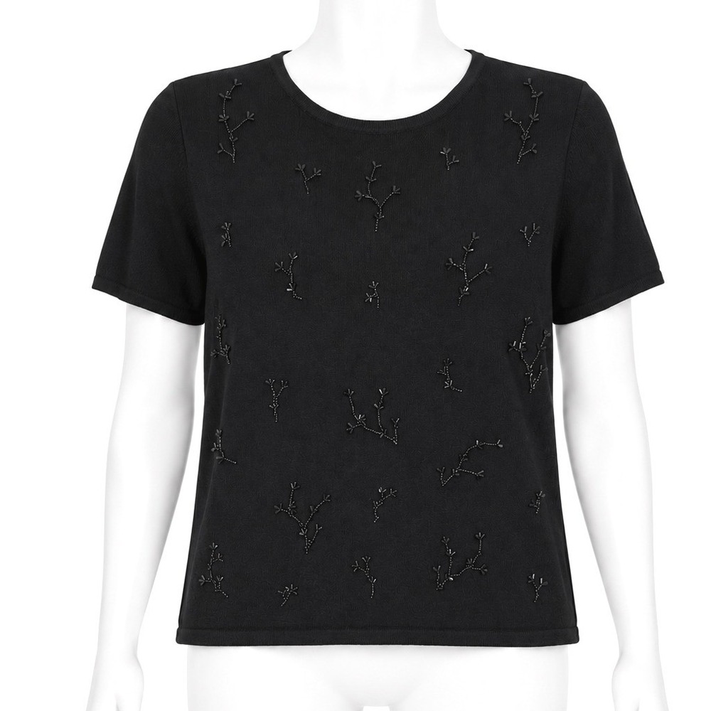 Jenny Buchanan Beaded Sweater Size Medium Black Whimsigoth Short Sleeve Knit Top